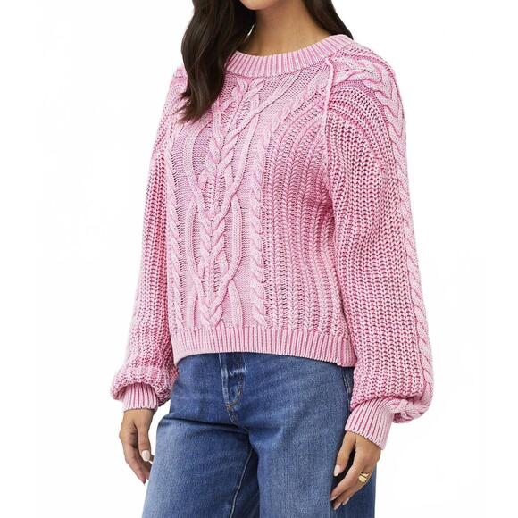 NEW FREE PEOPLE frankie cable sweater in pink - Picture 4 of 5
